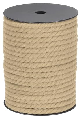 QUARKZMAN Corde en Coton à 3 Brins Torsadée, Corde Tressée, Marron Clair 40M/47 Yards 8mm de Diamètre pour Suspendu Murale, Suspendu de Plante, Tricot, Nœuds Macramé