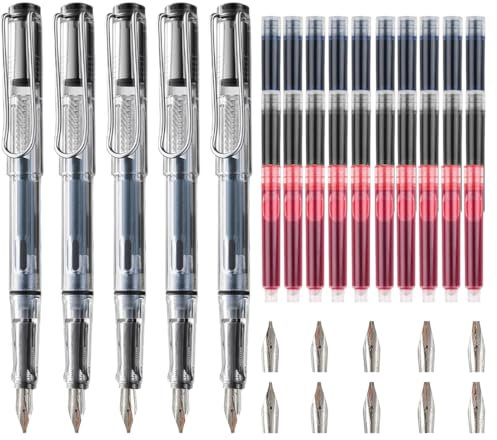 NHQZ Caligrafía Set 5 plumas de caligrafía con 10 puntas intercambiables y diferentes y 30 cartuchos de tinta en 3 colores conjunto de caligrafía para principiantes para tarjetas