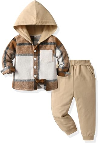 UUAISSO Ropa de bebé para niños pequeños Tops a cuadros con capucha sudadera pantalones Otoño Invierno Trajes blanco cremoso 3-4 años