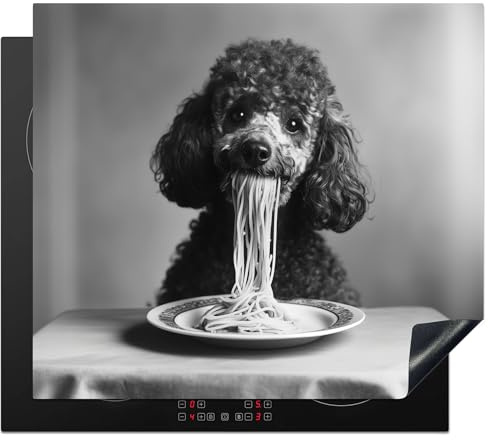 KitchenYeah© Protector Vitroceramica 57x51 cm Tapa para induccion Placa Encimera Cubre de Protectora Cocina Caniche - Perro - Negro - Blanco - Lindo - Pasta