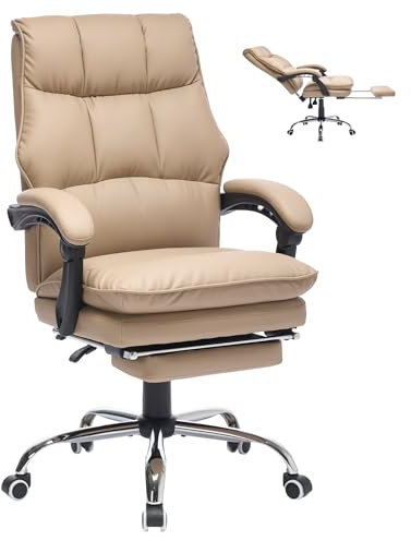 SEEDWAVE Ergonomischer Bürostuhl mit Fußstütze, PU-Leder Chefsessel mit 155° Verstellbare Rückenlehne, Schreibtischstuhl Tragfähigkeit von 150 kg