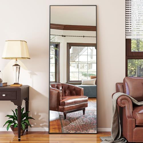 Koonmi Full Length Mirror with Stand, 53 x 163 cm, Black | Freestanding design, Wall-mountable, Can be leaned against a wall, Suitable for living rooms