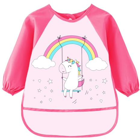 Montrestar Tablier Peinture Enfant 3-8 Ans, Blouse Peinture Enfant, Imperméable à Manches Longues 3 Poches, pour École Peinture Cuisine Bricolage Garçons et Filles - (Licorne B)
