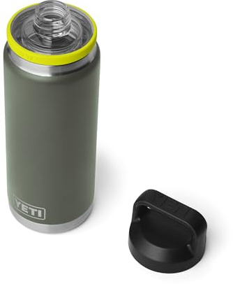 YETI Rambler 26 oz Bottle, Leakproof, Vacuum Insulated, Stainless Steel with Chug Cap, Camp Green/Firefly Yellow