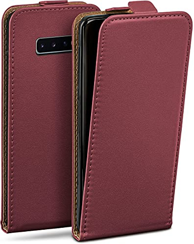 moex Flip Case für Samsung Galaxy S10 Hülle klappbar mit 360 Grad Schutz, Handyhülle mit Displayschutz, PU Leder Handytasche Lederhülle, Flip Case Cover Klapphülle, Weinrot