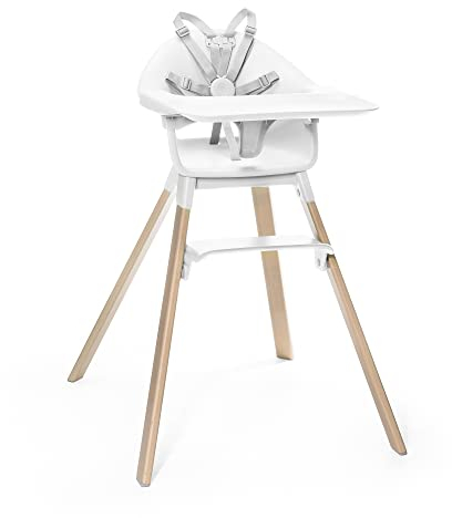 Trona Stokke Clikk, Blanco - Trona todo en uno con bandeja + arnés - Ligera, duradera y para viaje - Ergonómica con características ajustables - Ideal niños de 6-36 meses