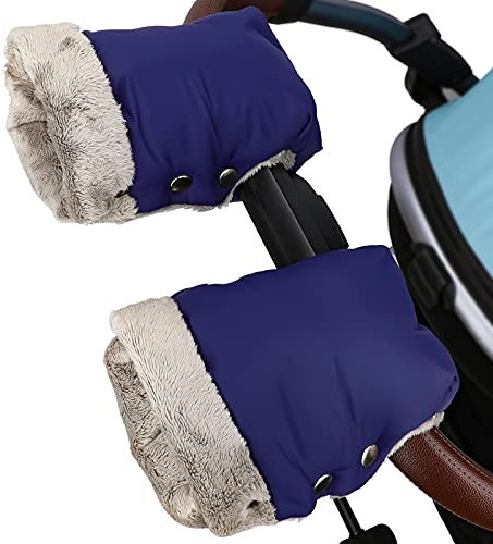 Handwärmer Kinderwagen Handmuff Handschuhe für kinderwagen Einzeln Handwärmer mit Warme Fleece, Wasserdicht und Winddicht Stroller Kinderwagenmuff Universalgröße für Buggy, Radanhänger (Marine)