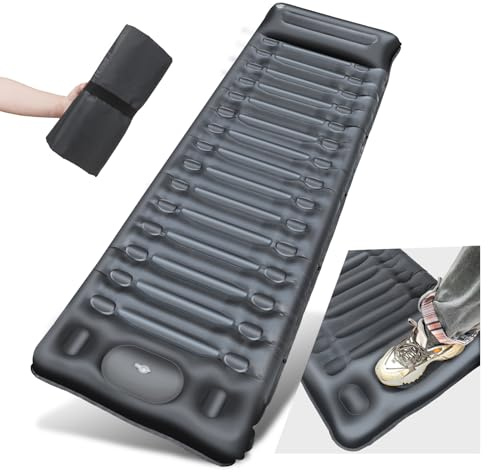 Materasso da campeggio, 14 cm di spessore autogonfiante per esterno Materassino con pompa a pedale, materasso ad aria impermeabile e duraturo per escursioni, zaino in spalla (blu scuro)