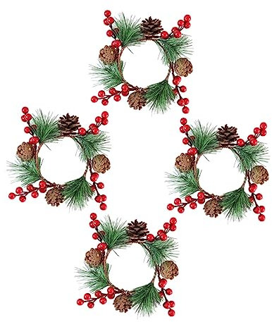 NOLITOY 4pièces Boucles De Bougie De Noël avec Pignes Couronnes De Décoration Festive pour Créer Une Ambiance Chaleureuse