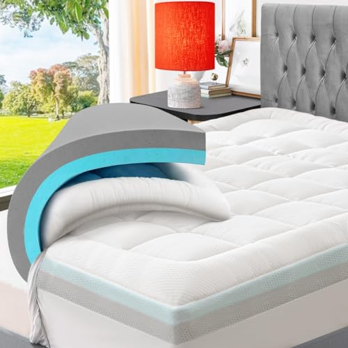 ELEMUSE Dual-layer Memory Foam Mattress Topper with Bamboo Pillow Top Cover for Back Pain Relief, with OEKO-TEX & CertiPUR-US (King 150x200cm,10cm)