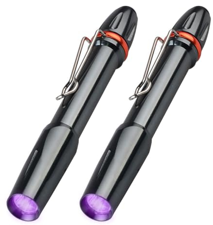 MODOAO UV-Licht-Taschenlampe, 2 Stück, tragbare UV-Schwarzlicht-Taschenlampe, Mini-Taschenlampe, 395 nm, UV-Taschenlampe, AAA-Batteriebetriebenes Stiftlicht mit Clip, für Inspektion, Arbeit, Reparatur