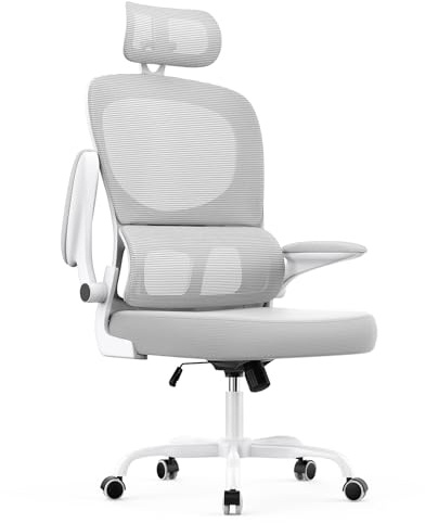 rattantree Office Chair Desk Chairs Ergonomic High Back Computer Chair with Durable Five-star Metal Base, Adjustable Headrest and Flip-up Armrests for Office Home Study Room
