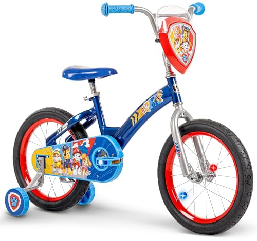 Huffy Paw Patrol 16 Inch Kids Bike with Training Wheels, LED Spoke Lights, Bicycle for Kids Age 4-6, Max Weight 60lbs, Blue Steel Frame, Custom Paw Patrol Features