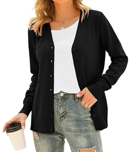 Anelune Cardigan Sweaters for Women Long Sleeve Button Down Boyfriend Cardigans Womens Fall Winter Sweaters Black