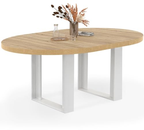 IDMarket - Table à Manger Extensible Ronde Phoenix 4-6 Personnes Bois et Blanc 110-150 cm