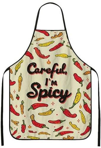 Delantales de chile picante para cocinar, divertido delantal de cocina de pimientos coloridos, delantal lavable con diseño culinario vibrante para Grilli, Beige, 24x31 Inch