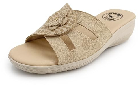 JOMIX Chaussons Femme Été avec Scratch Mules Compensées 4,8 cm Pantoufles Maison Confort Semelle Mémoire de Forme Antidérapantes Bout Ouvert Élégantes avec Fleur Made in Italy