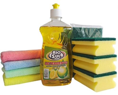 Kit Limpieza Cocina Completo – Detergente Lavavajillas Limón + 3 Esponjas Salvaúñas + 2 Esponjas Abrasivas + 4 Bayetas Microfibra | Pack Limpieza Platos, Vajilla y Cocina | Elimina Grasa Eficaz