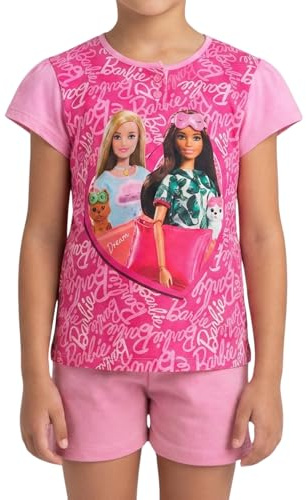 Barbie Maglietta e Pantaloncini per Ragazze, Completo Pigiama Set di 2 Pezzi da Bambina, Confezione Regalo Inclusa, Taglie 3 a 8 Anni (IT, età, 3 Anni, Regular, Rosa)