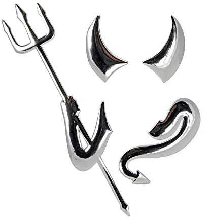 Incutex 3D Djävul Självhäftande Bildekal, Bilens Logotyp Demon Tema Fordonsstyling, Silver