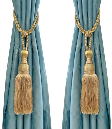 Selling Wonderful Curtain Holdbacks Curtains Tiebacks Home Decorative Braided Buckle Fastener Accessories Window Drapery Ball Tassels Tiebacks, Set of 2(Gold)