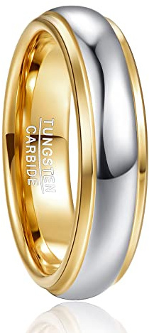 NUNCAD Bague Argent et Or pour Homme Femme Anneau Bicolore en Tungstène pour Mariage Fiançailles Alliance Simple 8mm/6mm/4mm