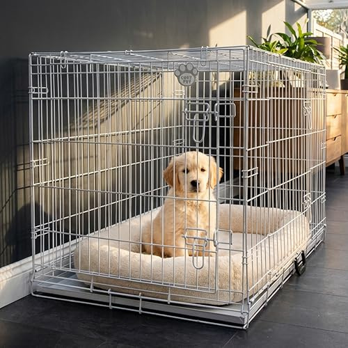 Cozy Pet Dog Crate 42 Grey Chew Proof Metal Tray Large Grey Dog Cage 107.5cm Long Folding Puppy Crate Puppy Cage with Chew Proof Metal Tray, Pen, Cat Carrier DC42G