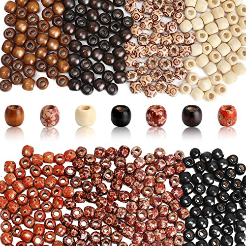 400 Pièces Perles en Bois Naturel, 8 Styles Gros Trou, Colorées Pour Fabrication de Bijoux Bracelets DIY Décoration Artisanat Accessoire - Ouverture 0,5 cm
