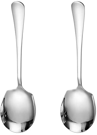 2 Pcs Stainless Steel Large Buffet Serving Spoons Stainless Steel Serving Spoon Silver Serving Spoons with Long Handle for Kitchen Restaurant Banquet (Round Head Shovel)