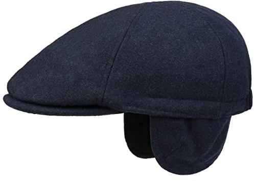 Lipodo Thinsulate Herren Flatcap - Schiebermütze mit Ohrenklappen - Wollfilz-Schirmmütze mit Stretchband - Herbst/Winter dunkelblau M (57-58 cm)