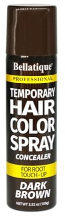 Bellatique Temporary Hair Color Spray Concealer - Dark Brown. For Root Touch-Up. Quick & Easy, Fast Drying, No Residue, Smudge Proof, Lasts 1 Shampoo, Ammonia Free, Peroxide Free, Water Resistant