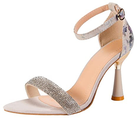 koperras Mode Frühling Sommer Frauen Sandalen High Heel Open Toe Spitzschuh Strass Schnalle Damen Lauf Schuhe (White, 40)