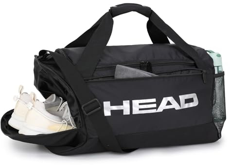 HEAD 45L Waterproof Gym Duffle Bag for Men, Large Capacity Sports Bag with Shoe Compartment & Dry Wet Pocket, Durable Crossbody Weekender Bag for Tennis, Workout, Fitness, Overnight Travel