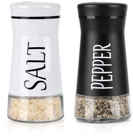 Accmor Salt and Pepper Shakers with Adjustable Pour Hole, Stainless Steel Salt Pepper Shaker Dispenser with Glass Bottom for Kitchen Cooking, RV, Camp, BBQ