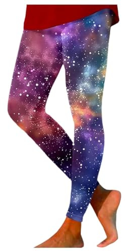 Yoga Pants for Women Leggings with High Waistband Workout Leggings High Waisted Galaxy Leggings Printed Colourful Leggings Yoga Trousers Stretch Yoga Pants Planet Costume for Sports Yoga Gym, Purple3,