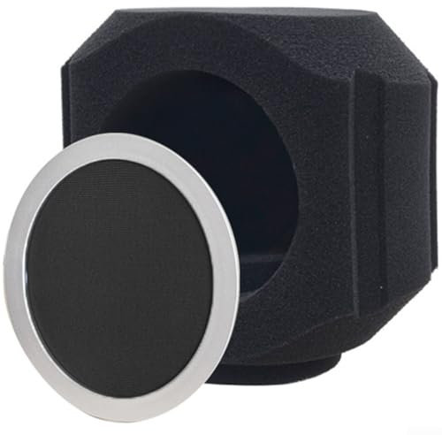 Escudo de aislamiento de micrófono profesional para estudios de grabación, podcasts, transmisión en vivo, filtro de espuma compacto que absorbe el sonido para reducción de ruido (blanco + negro)