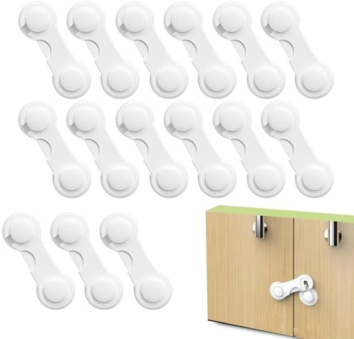HORREX 15 Pezzi Chiudi Cassetti Bambini, Blocca Porta Non Necessita di Foratura, Blocca Cassetti per Bambini con Adesivo Forte, Blocco Finestra Lucchetto Frigorifero per Armadi Guardaroba Mobili