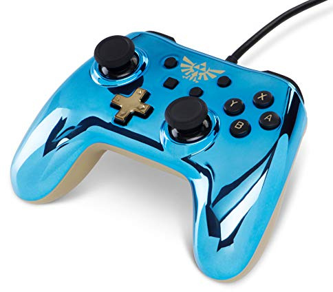 PowerA, controller cablato per console Nintendo Switch, design del videogioco Legend of Zelda cromato