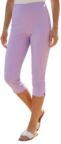 Roman Cropped Trousers for Women UK Ladies Capri Leggings Summer Pants Short Crop Stretch 3/4 Length Three Quarter Pedal Pusher Clothes Elasticated Bengaline Cut Off - Lilac - Size 14