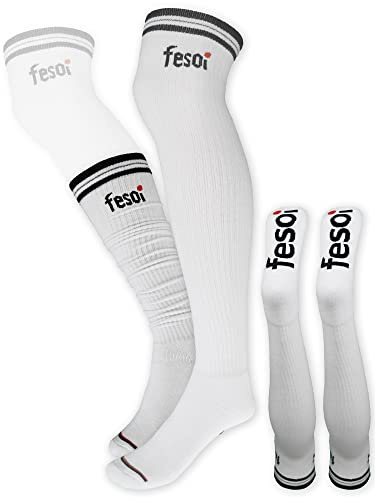fesoi Overknee strumpor dam | tennisstrumpor höga | höga sportstrumpor 35–38 39-42 | extra långa overknee-strumpor vita | knästrumpor bomull, Vit, 35-38 EU