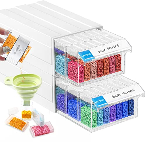 ARTDOT Storage Boxes for Diamond Art, 2 Set Stackable Craft Storage Organizers 70 Slots Individual Containers for Diamond Art Beads Nail Pill Rhinestones Seed
