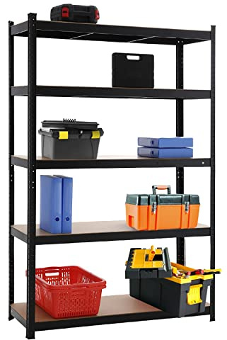 Panana 5 Tiers Metal Shelving Units Warehouse Racking Shelf Heavy Duty Steel Garage Shelving Unit 175kgs Per Bay 180X120X45CM (Black)