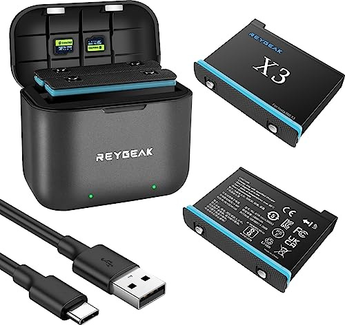 REYGEAK uppladdningsbart litiumbatteri för Insta360 X3, 2 x 1 800 mAh högpresterande batterier med laddare för insta360 ONE X3 (laddare + 2 batterier