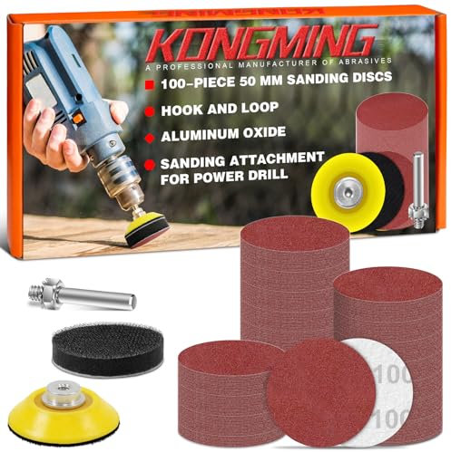 KONGMING Dischi Abrasivi 50mm 100 Pezzi Carta Abrasiva Grana 100 per Attacco per la levigatura del Trapano