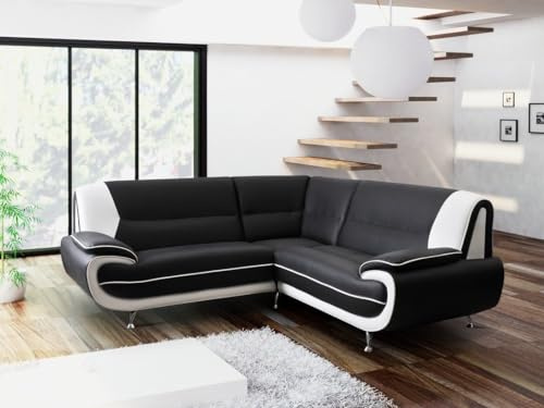 Palermo Napoli 3+2 Corner sofa Set Synthetic Leather Modern Retro Couches Karol Onyx Black/White, sectional couches living room decor lightning deal premium loveseat lounge set room decor