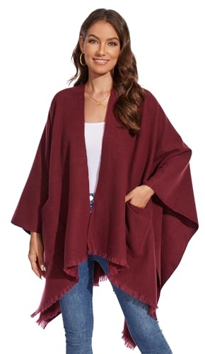 colornival Damen Vorderseitig Offener Schal mit Taschen Weiche Strickjacke für Frühling, Herbst und Winter (Rot)