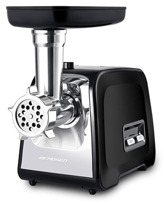 Berdsen Tritacarne elettrico Set con accessori per salsiccia, dischi forati, 450/1200 W, nero