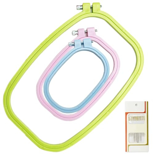 3 Pezzi Quadrato Ricamo Telaio Punto Croce,Multicolore Cerchi Ricamo, Punto Croce Cerchi in Plastica ABS,Telaio Punto Croce Strumento Cucito,per Artigianato,Ricamo,Croce