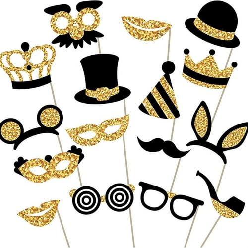 Heanvmyss DIY Photocall Props Accesorios,16 Piezas Accesorios para Fotomatón con Mástil,Atrezzo Photocall Boda,Cabina de Fotos Accesorios,Cumpleaños Foto Props para Fiesta,Auto Fotografía