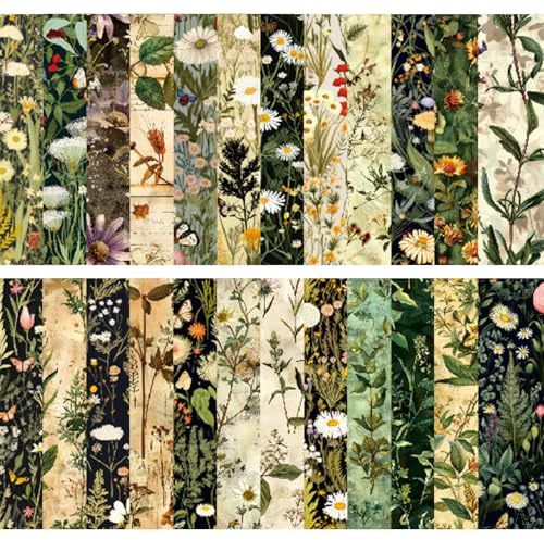 DiiWmme 24 Sheets Floral Scrapbook Paper，6x6 Inch Vintage Patterned Craft Paper for Scrapbooking, Card Making, Decoupage and DIY Projects (24 Unique Designs) (A)